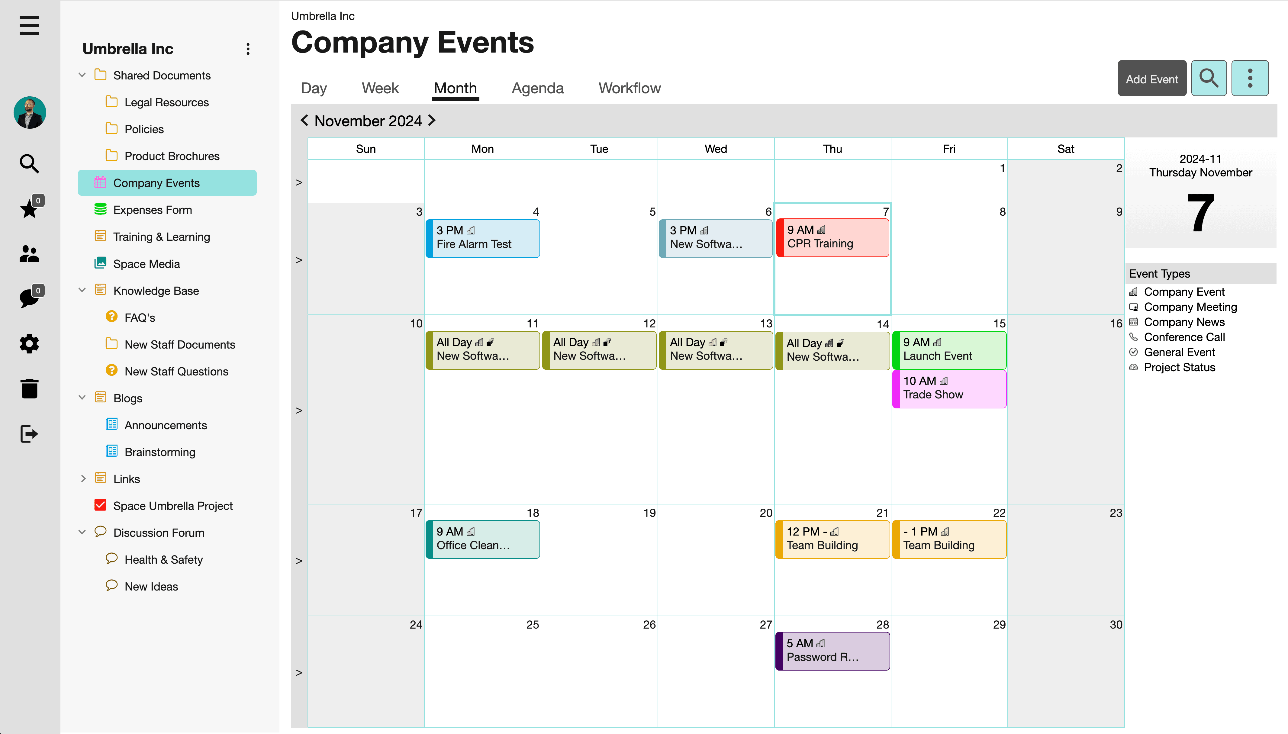 Intranet Example Calendar